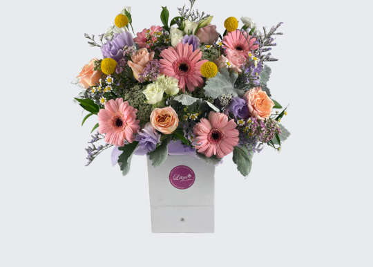 Cajita Alma Alhajero con Rosas y Gerberas